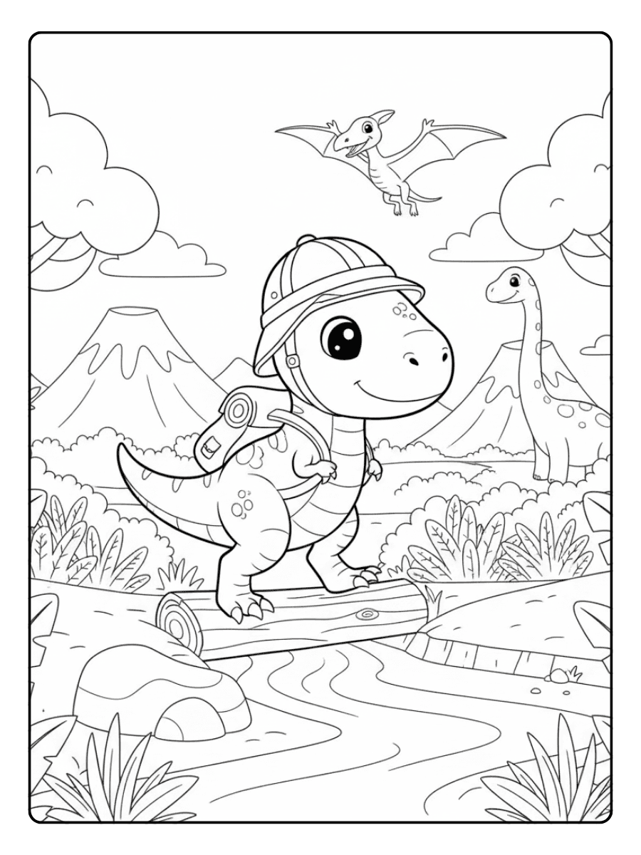 Baby T Rex Adventure Cute Dinosaur Coloring Pages
