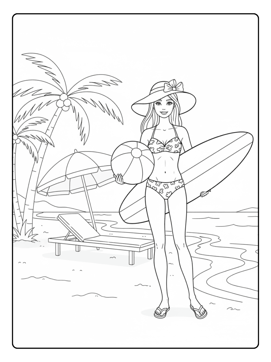 Barbie Coloring Pages – Barbie Beach Day