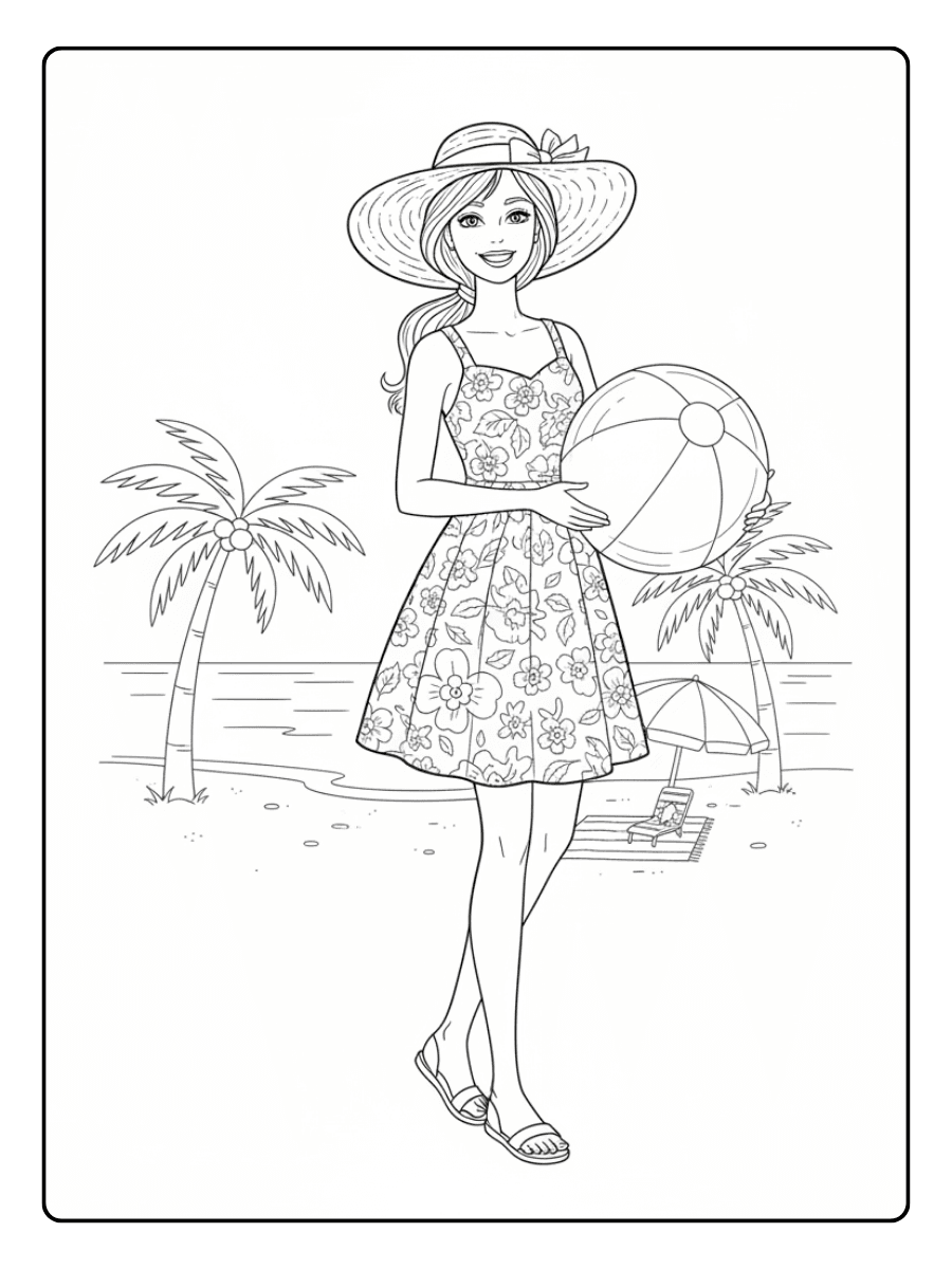 Barbie Coloring Pages – Barbie Summer Outfit