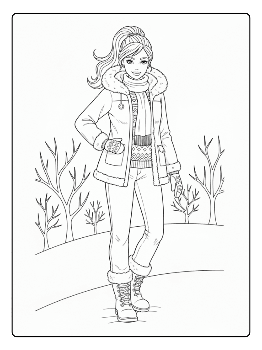 Barbie Coloring Pages – Barbie Winter Outfit