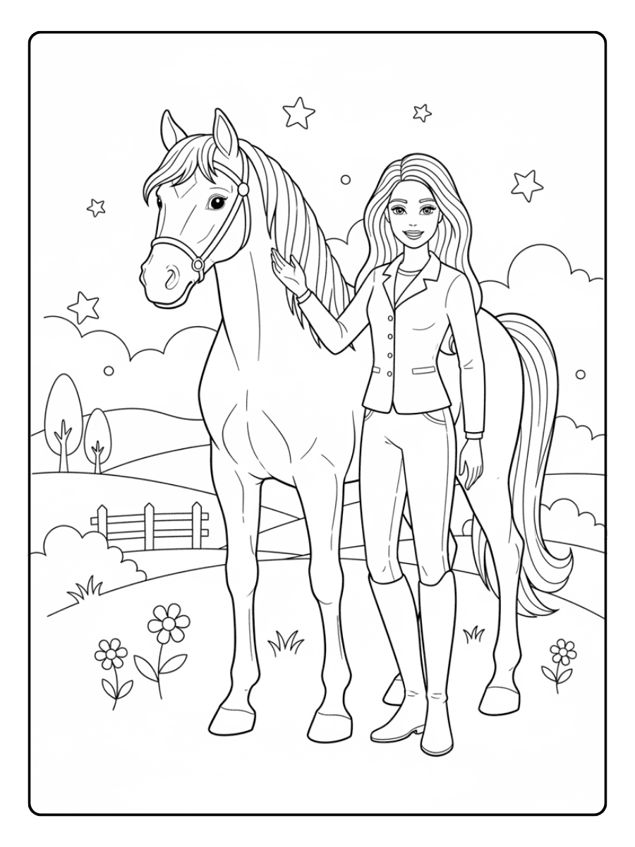 Barbie Coloring Pages – Barbie with Horse