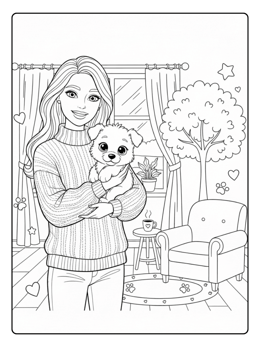 Barbie Coloring Pages – Barbie with Puppy