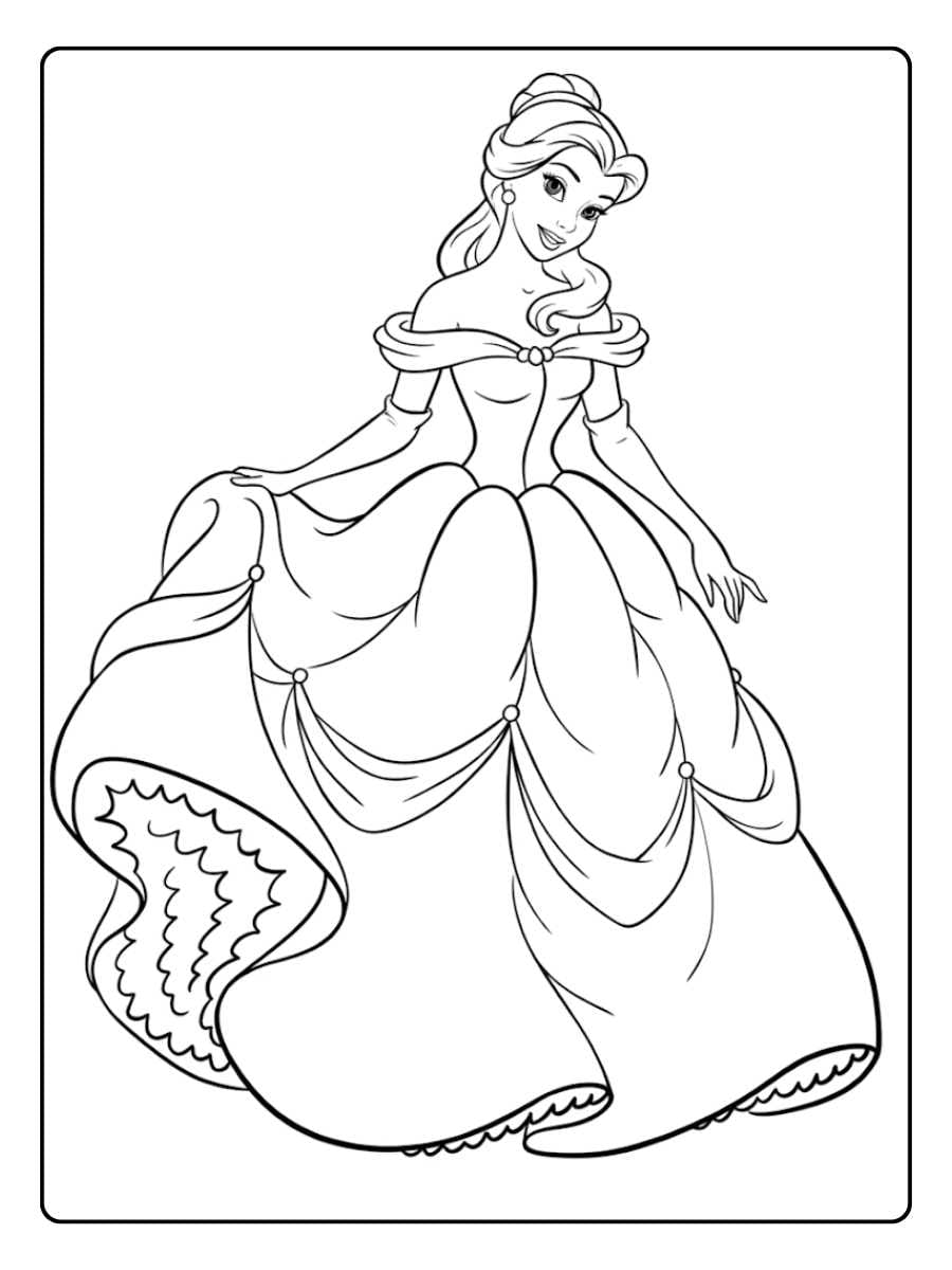 Belle Coloring Pages Princess Belle in her Ball Gown