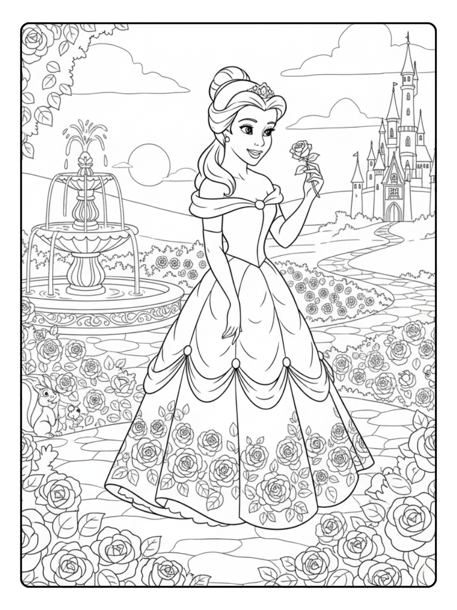 Belle Coloring Pages – Belle Garden Scene