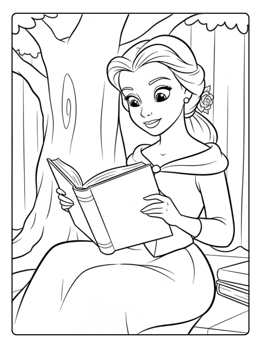 Belle Coloring Pages – Belle Reading Book