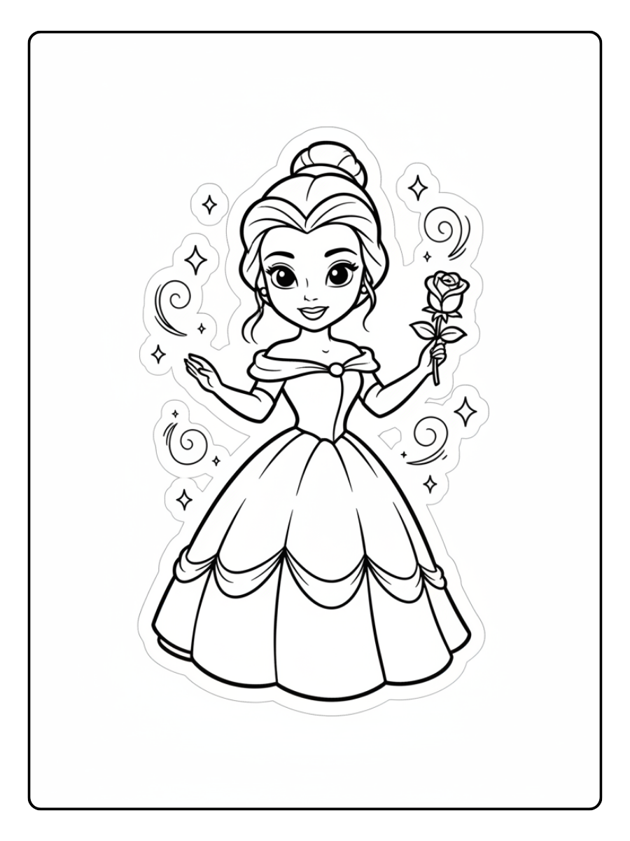 Belle Coloring Pages – Belle Sticker Style
