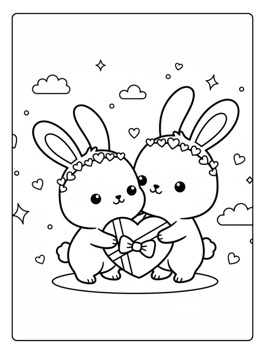 Bunny Couple Hugging Cute Coloring Pages for Valentines Day