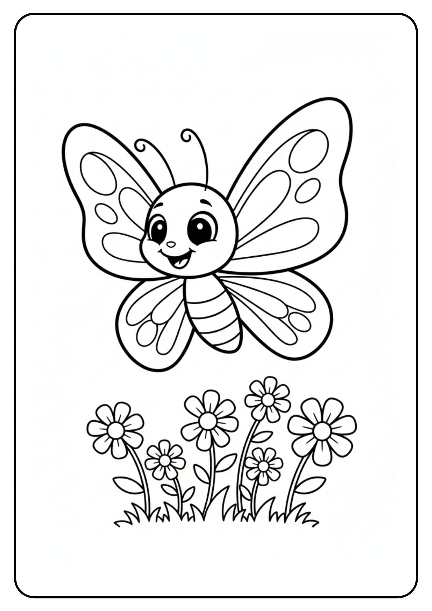 Butterfly Over Flowers Coloring Page