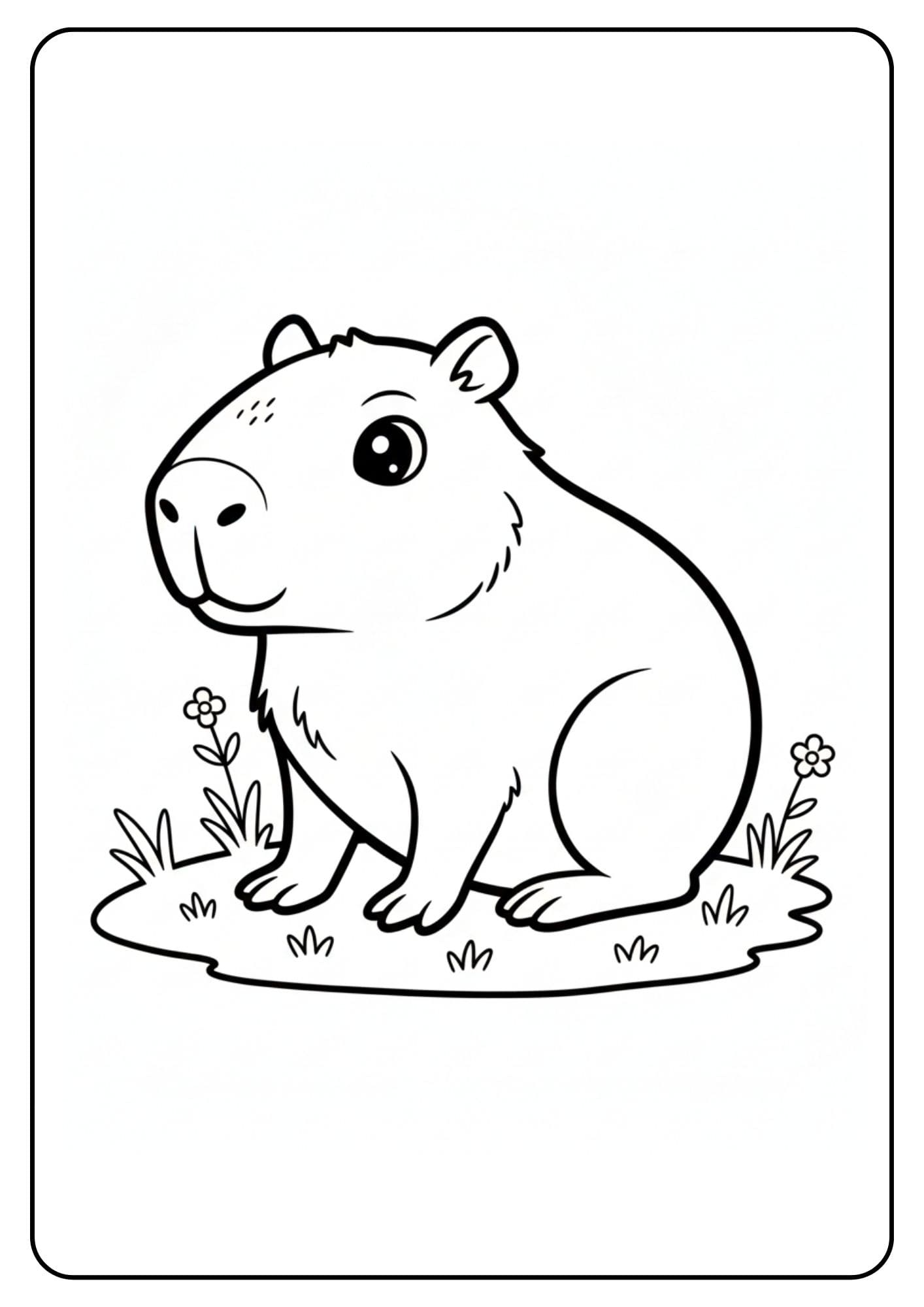 Cartoon Cute Capybara Coloring Page