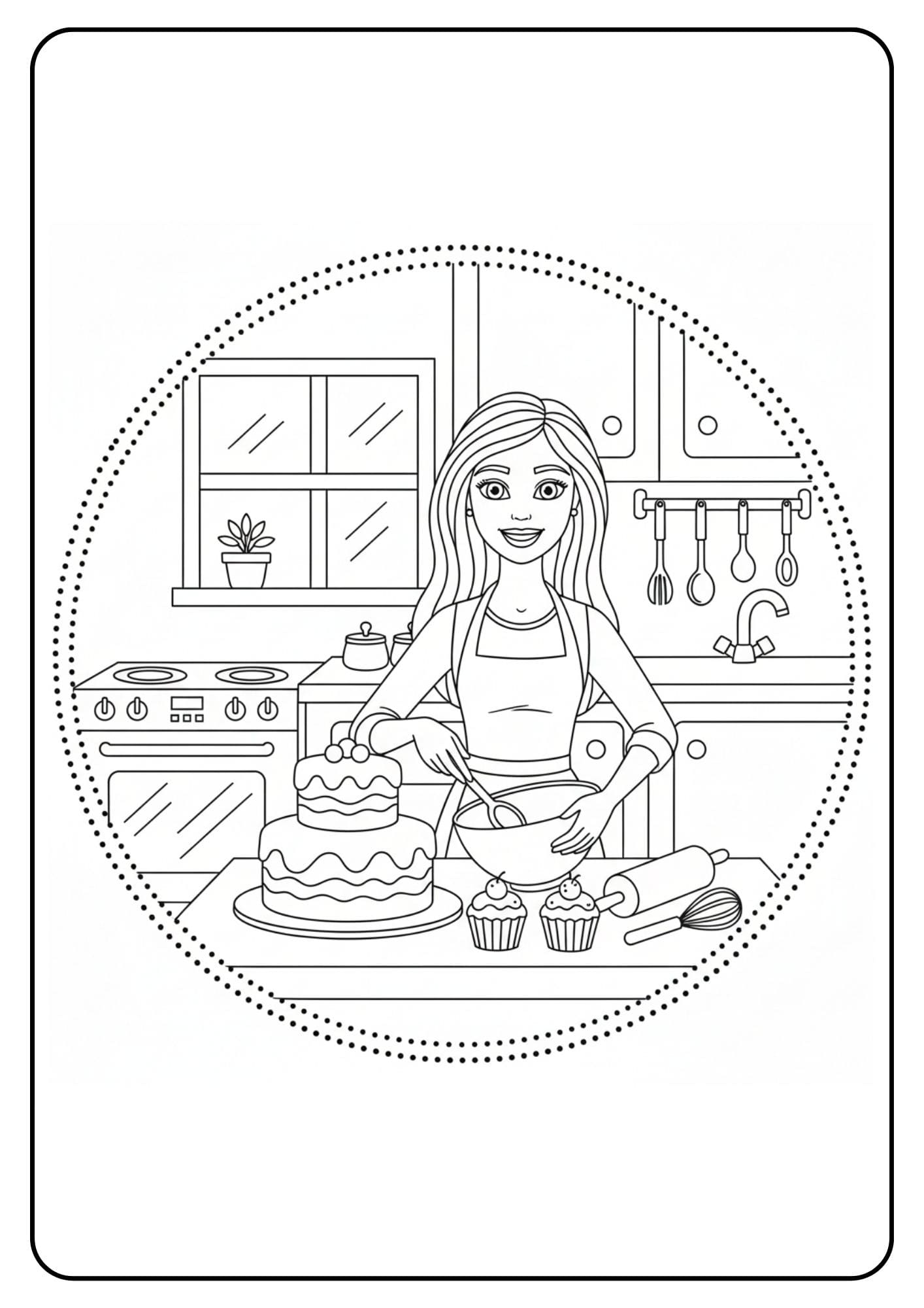 Cute Barbie Coloring Page Baking
