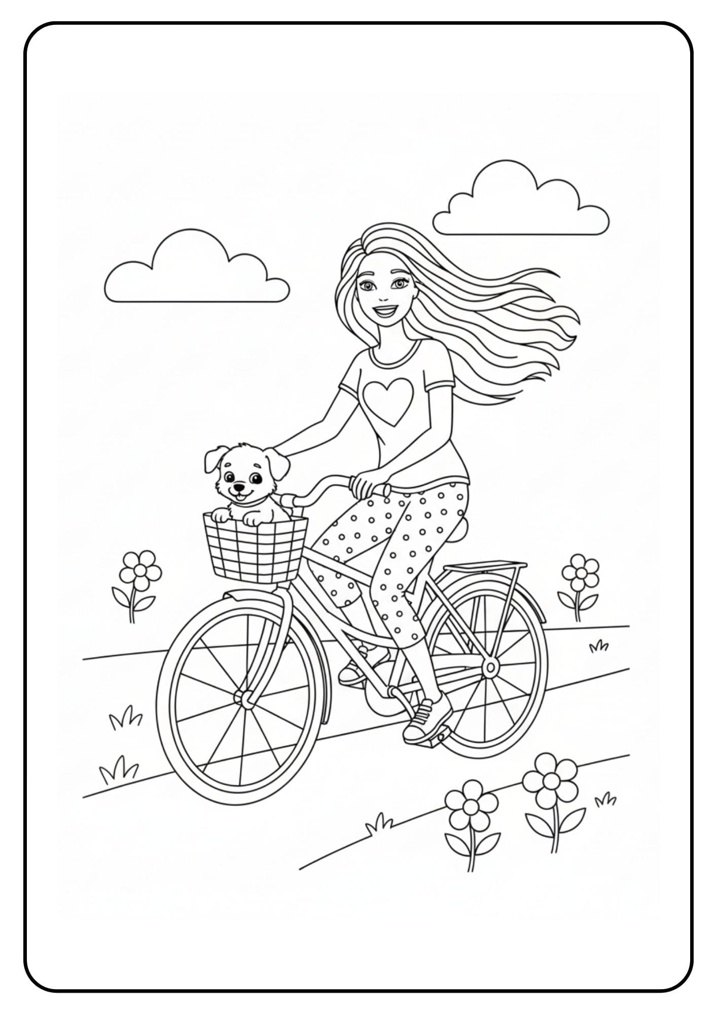 Cute Barbie Coloring Page Bicycle