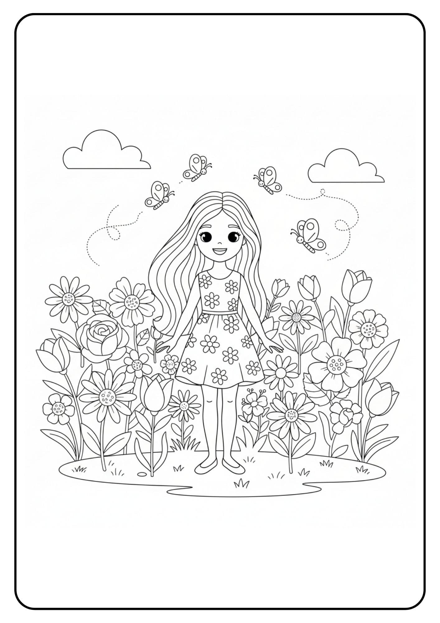 Cute Barbie Coloring Page Garden