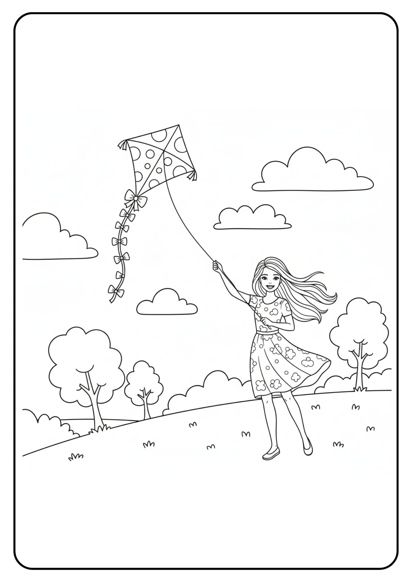 Cute Barbie Coloring Page Kite