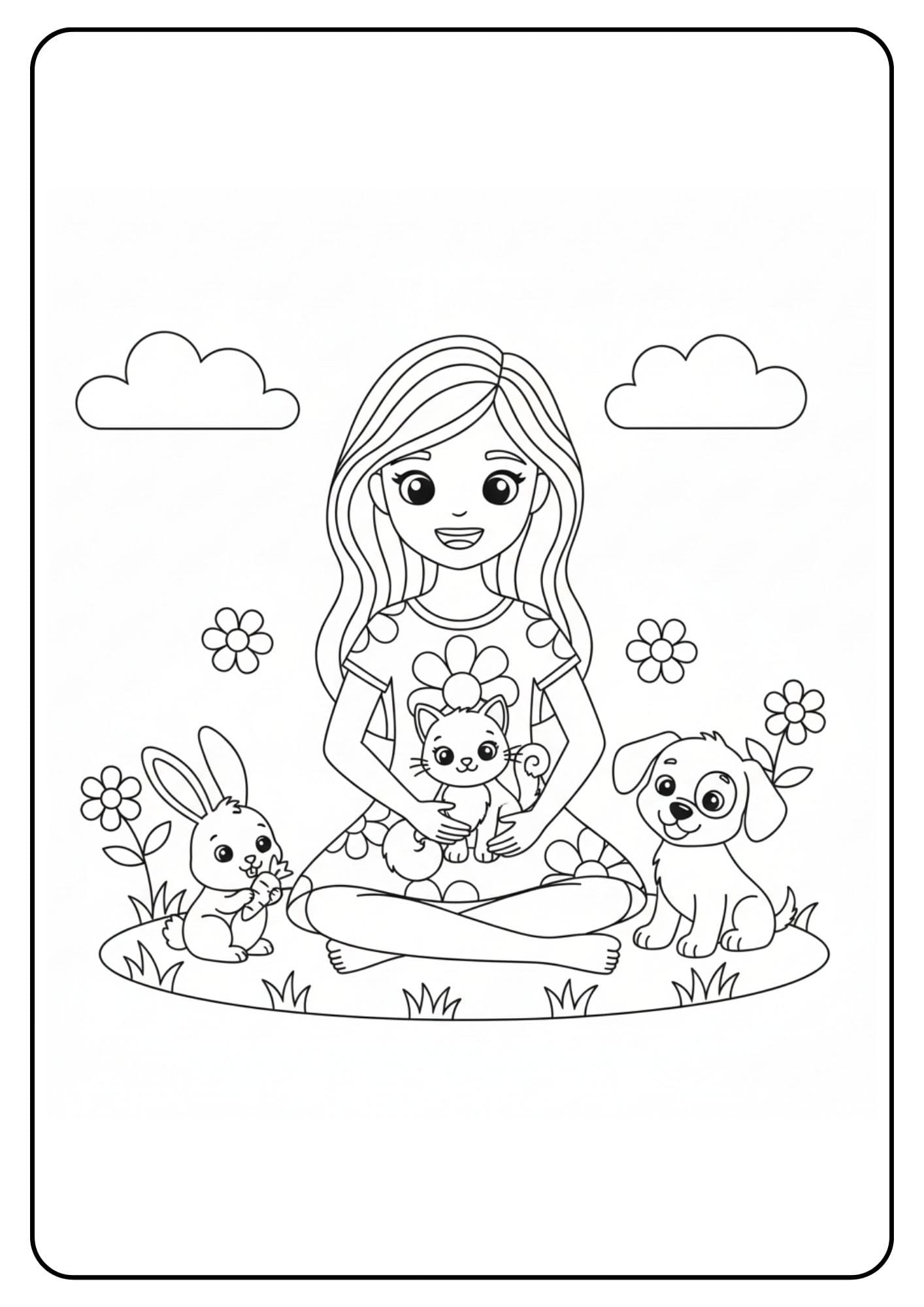 Cute Barbie Coloring Page Pets