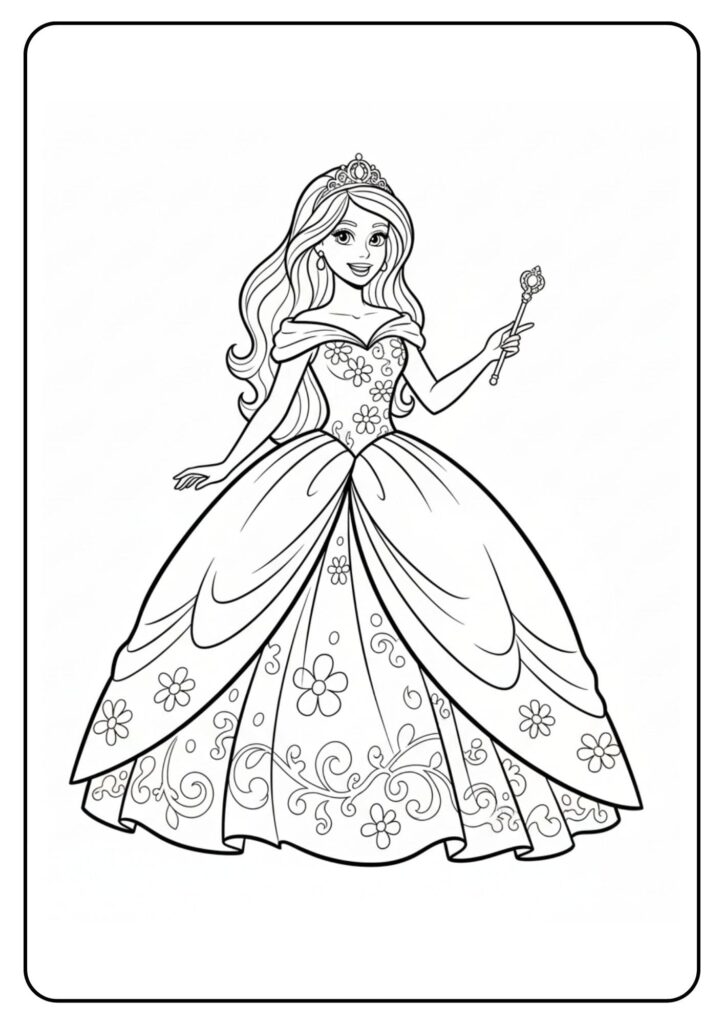 Cute Barbie Coloring Page Princess