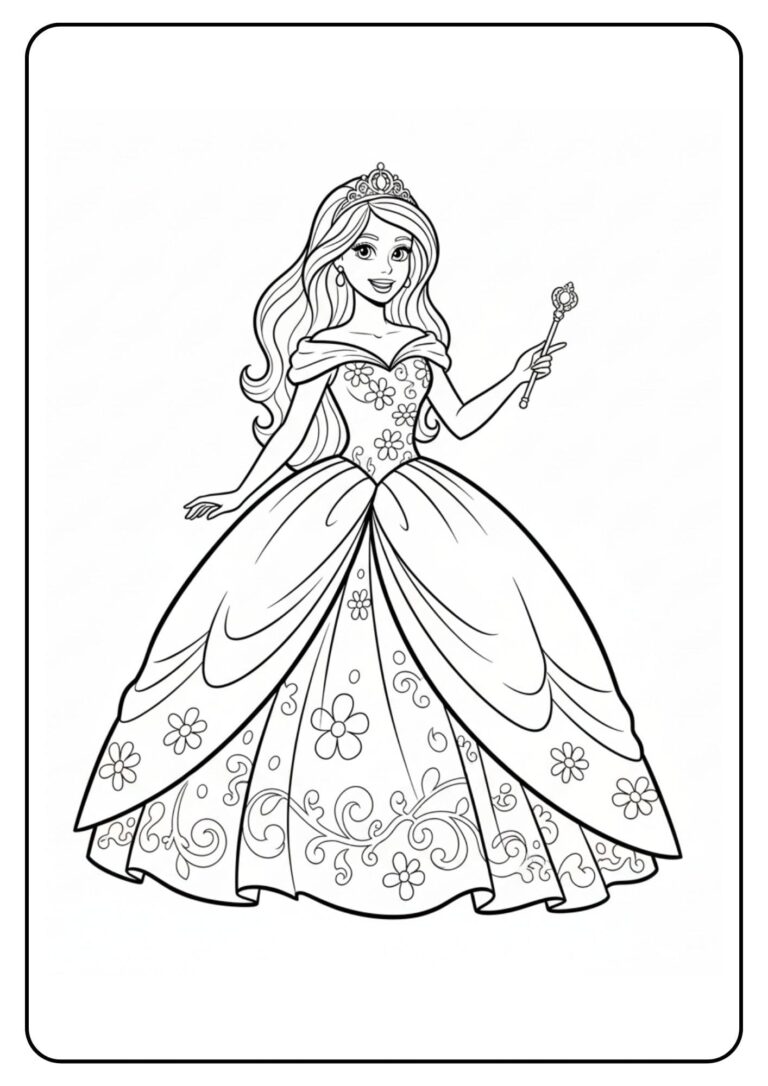 Cute Barbie Coloring Page Princess