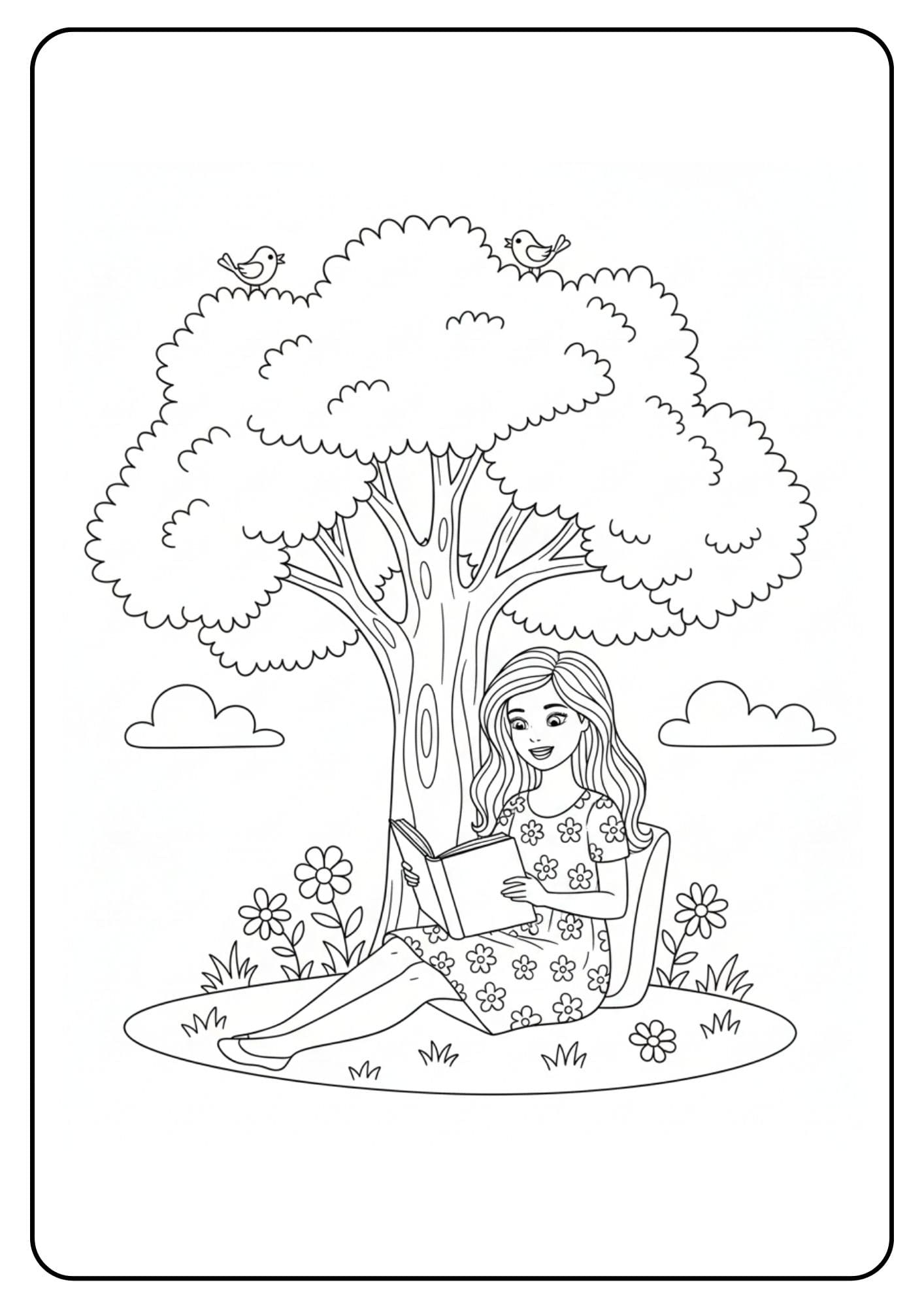 Cute Barbie Coloring Page Reading