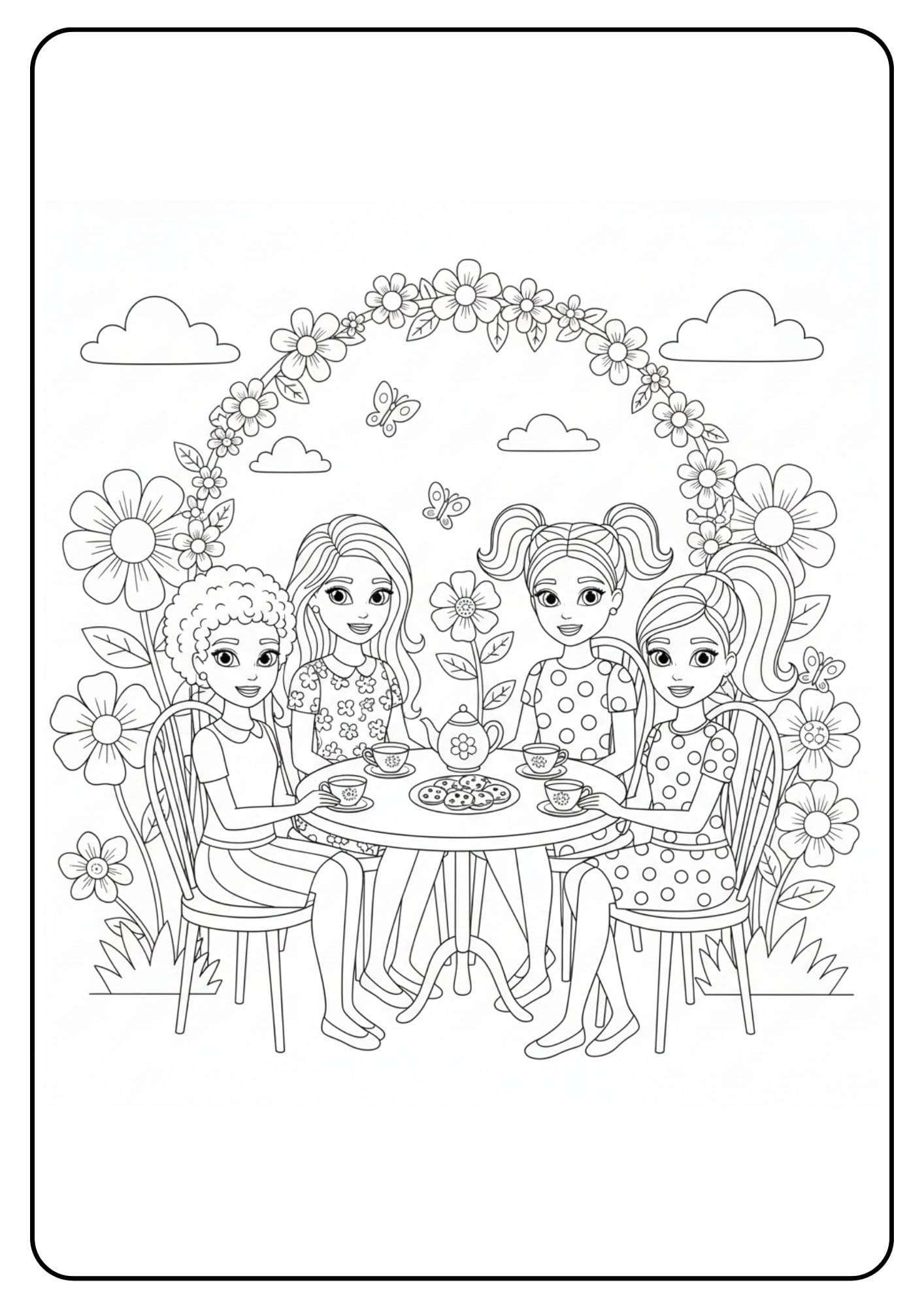 Cute Barbie Coloring Page Tea Party