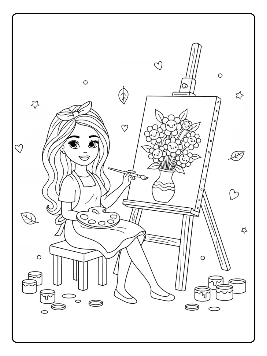 Cute Barbie Coloring Pages – Barbie Artist Style