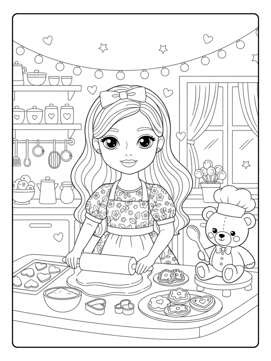 Cute Barbie Coloring Pages – Barbie Baking Cookies