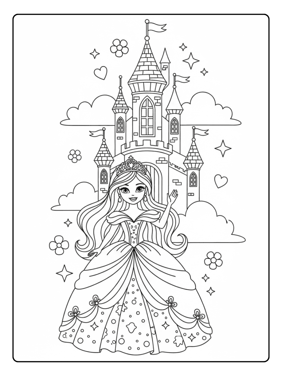 Cute Barbie Coloring Pages – Barbie Fantasy Castle