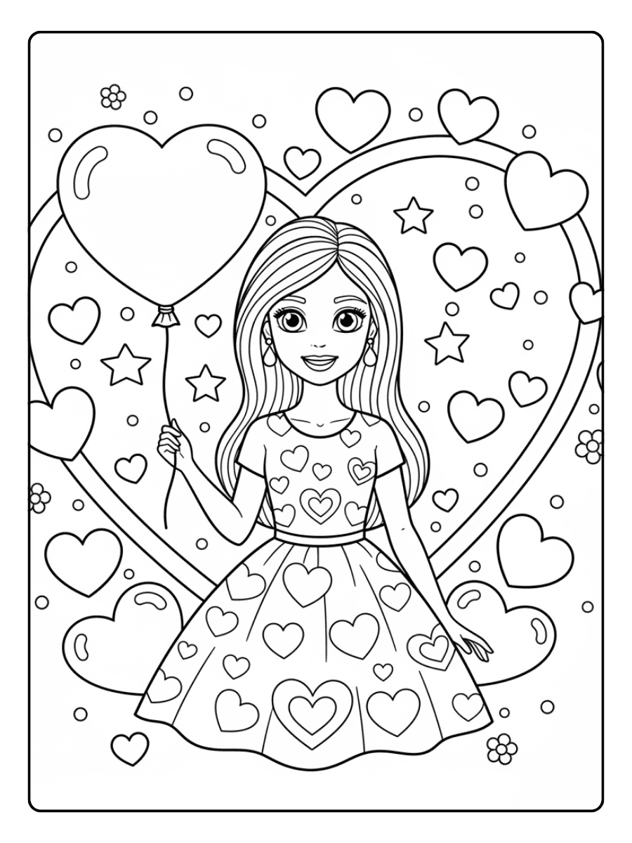 Cute Barbie Coloring Pages – Barbie Heart Theme