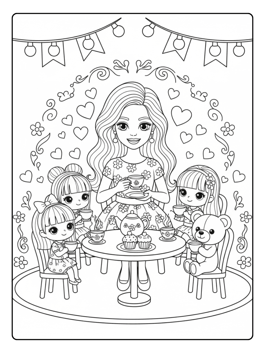Cute Barbie Coloring Pages – Barbie Tea Party
