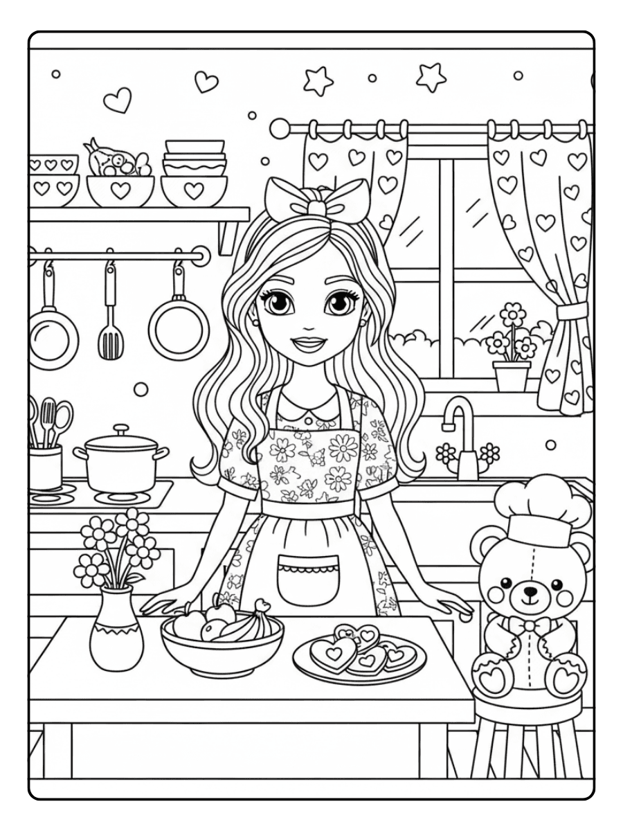 Cute Barbie Coloring Pages – Barbie in Cute Kitchen