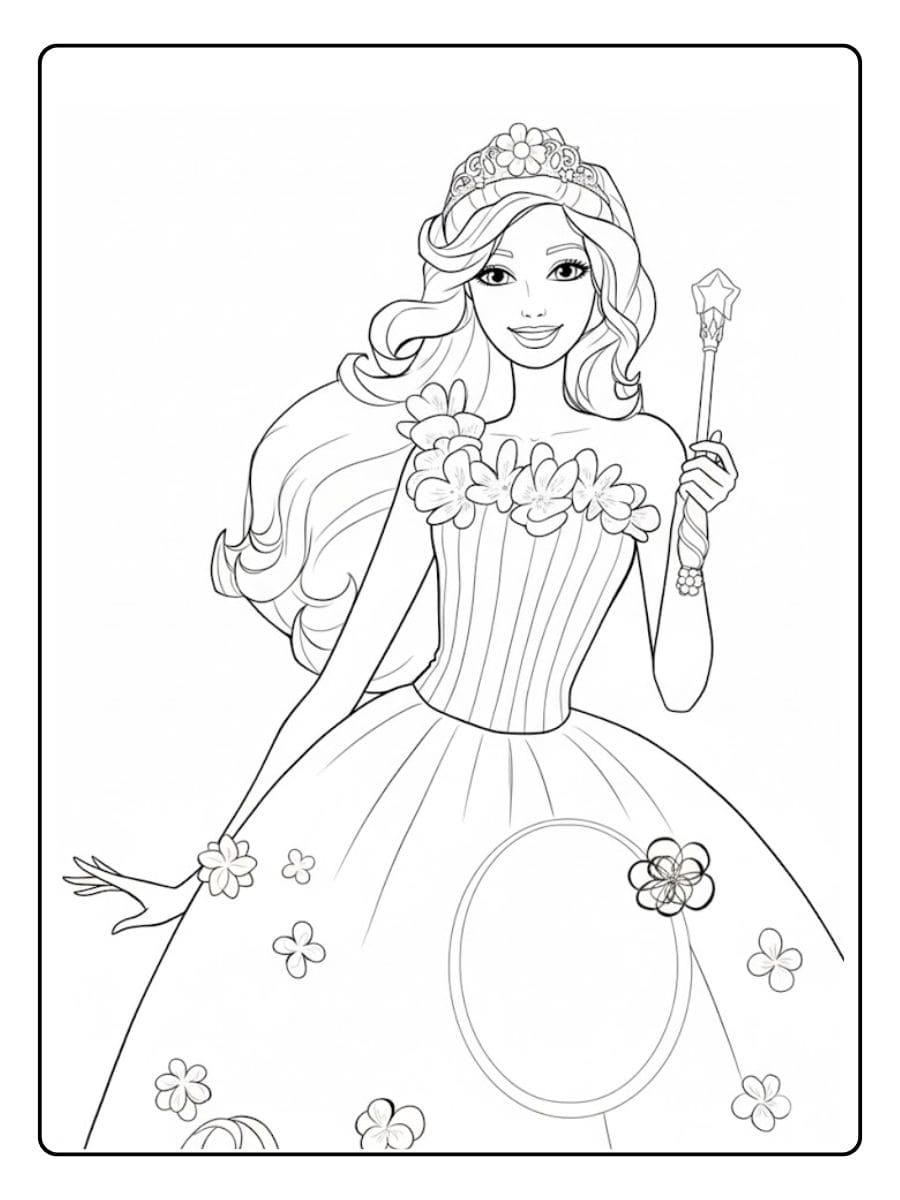 Cute Barbie Riding Unicorn Coloring Pages