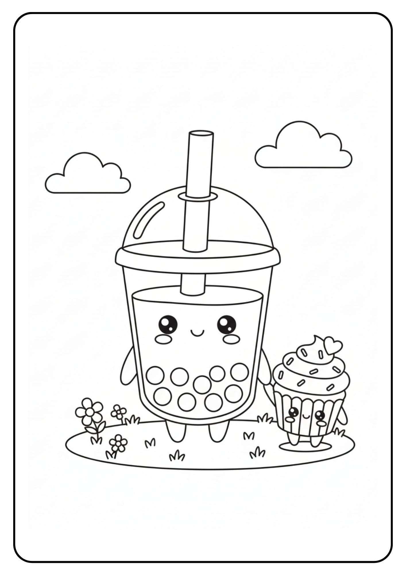 Cute Boba Coloring Pages Cupcake Friend