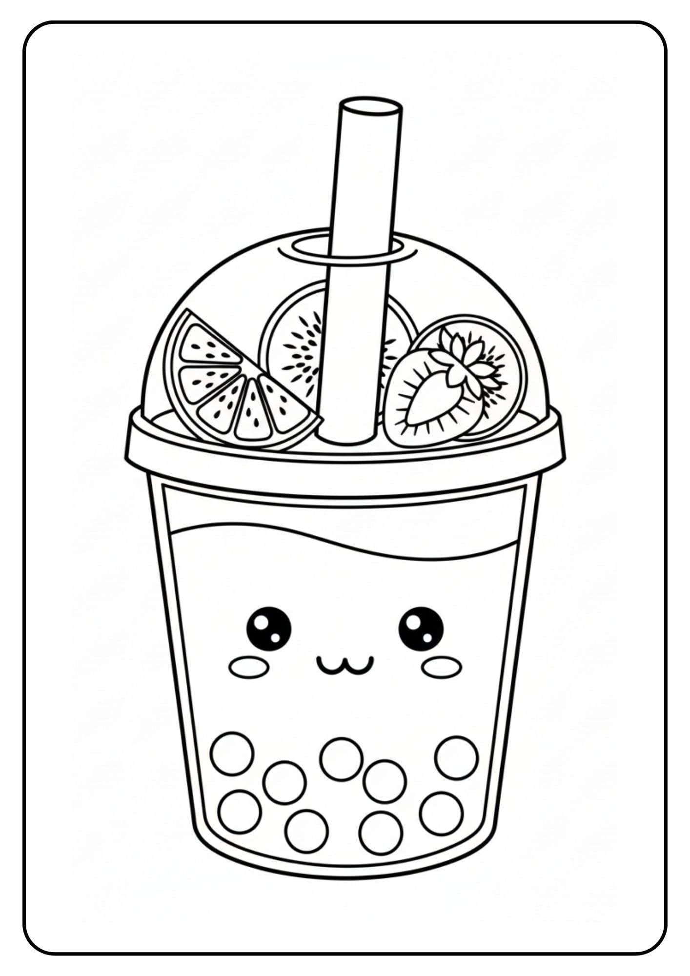 Cute Boba Coloring Pages Fruit