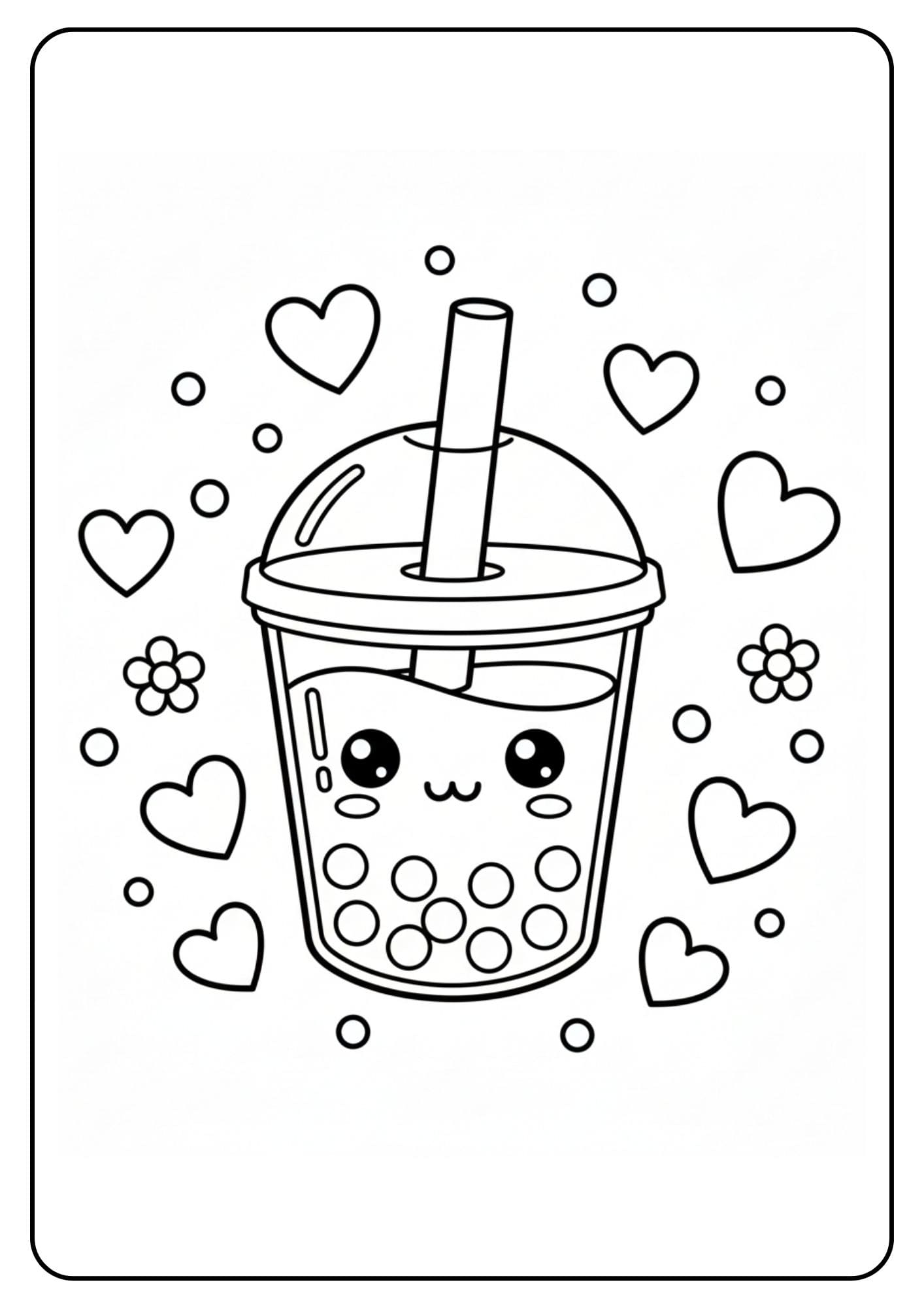 Cute Boba Coloring Pages Hearts