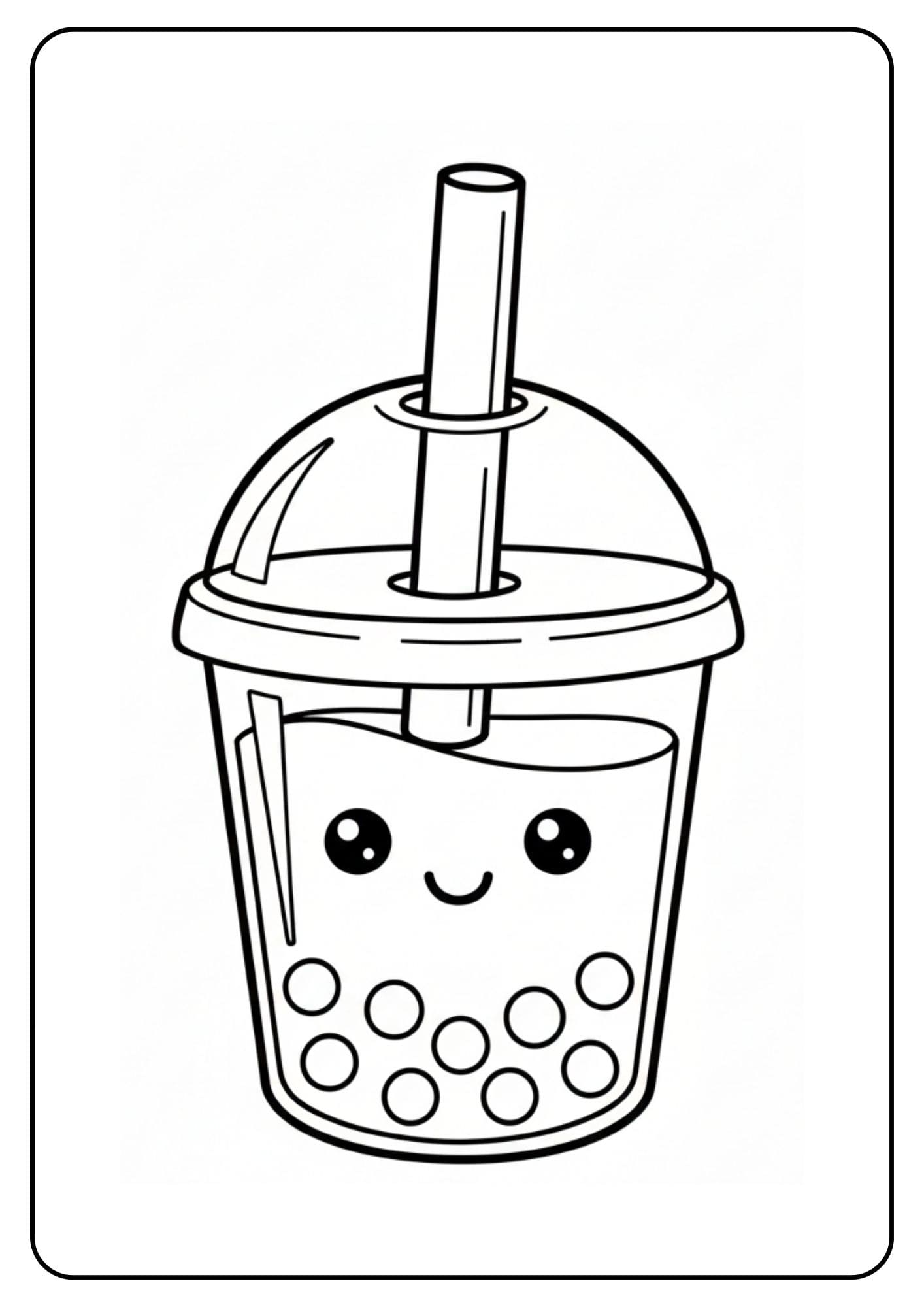 Cute Boba Coloring Pages Smiling Cup