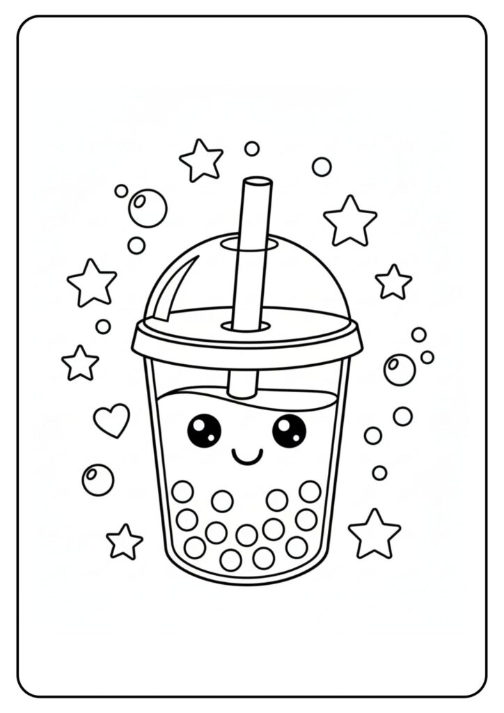 Cute Boba Coloring Pages Stars