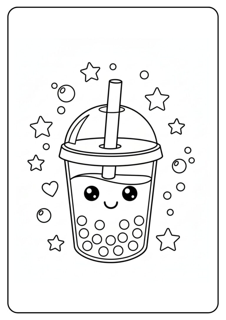 Cute Boba Coloring Pages Stars