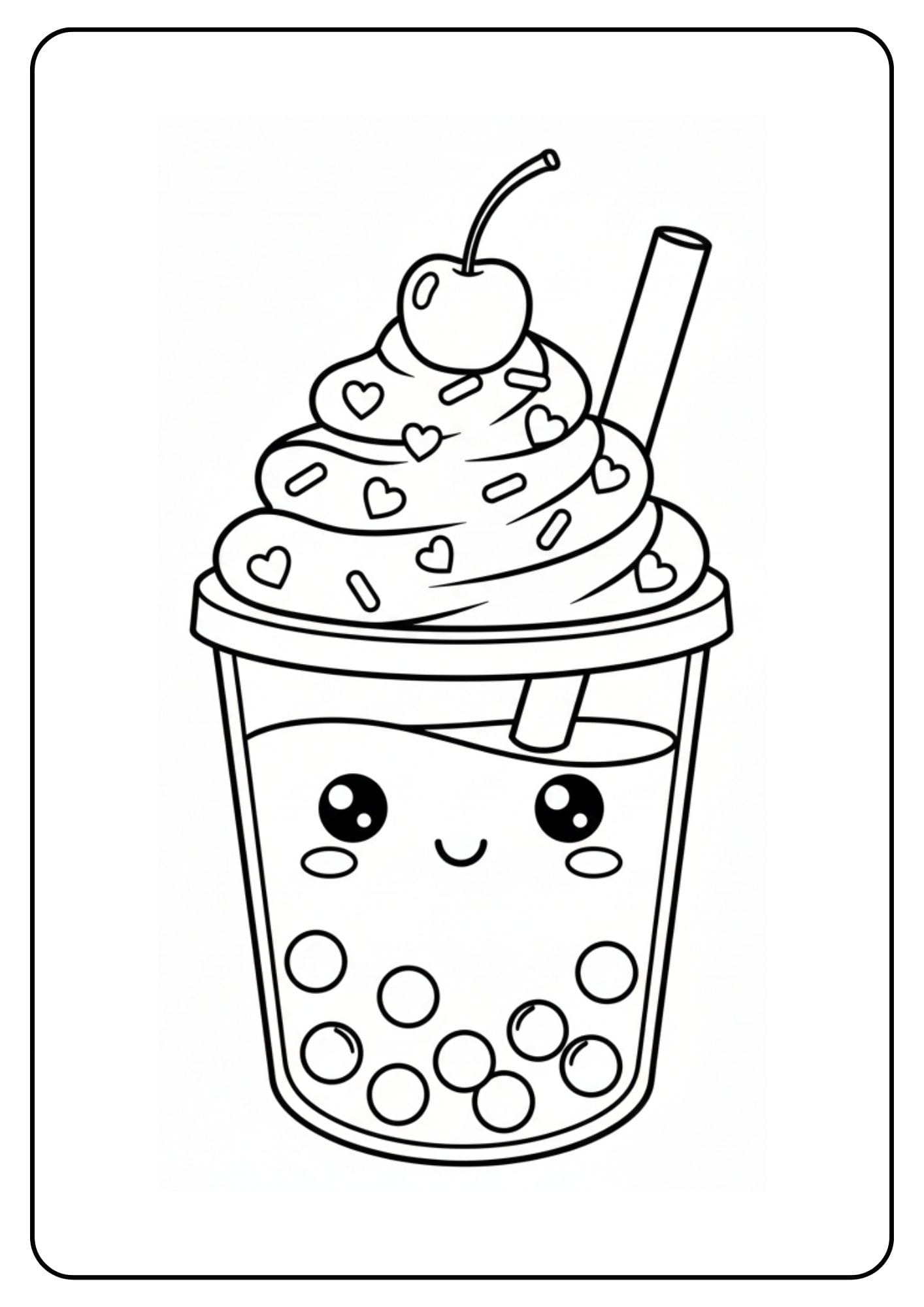 Cute Boba Coloring Pages Whipped Cream