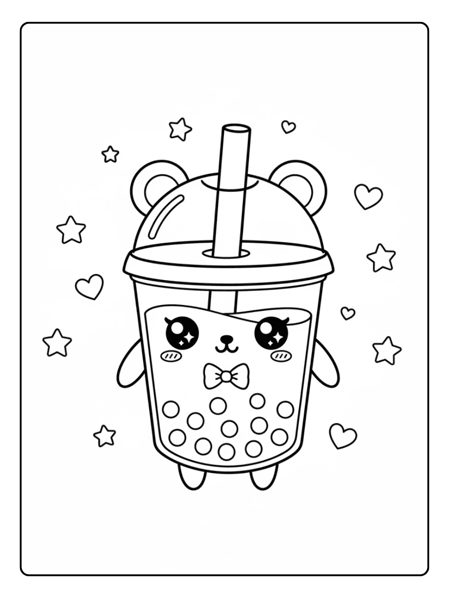 Cute Boba Coloring Pages – Bear Boba Cup