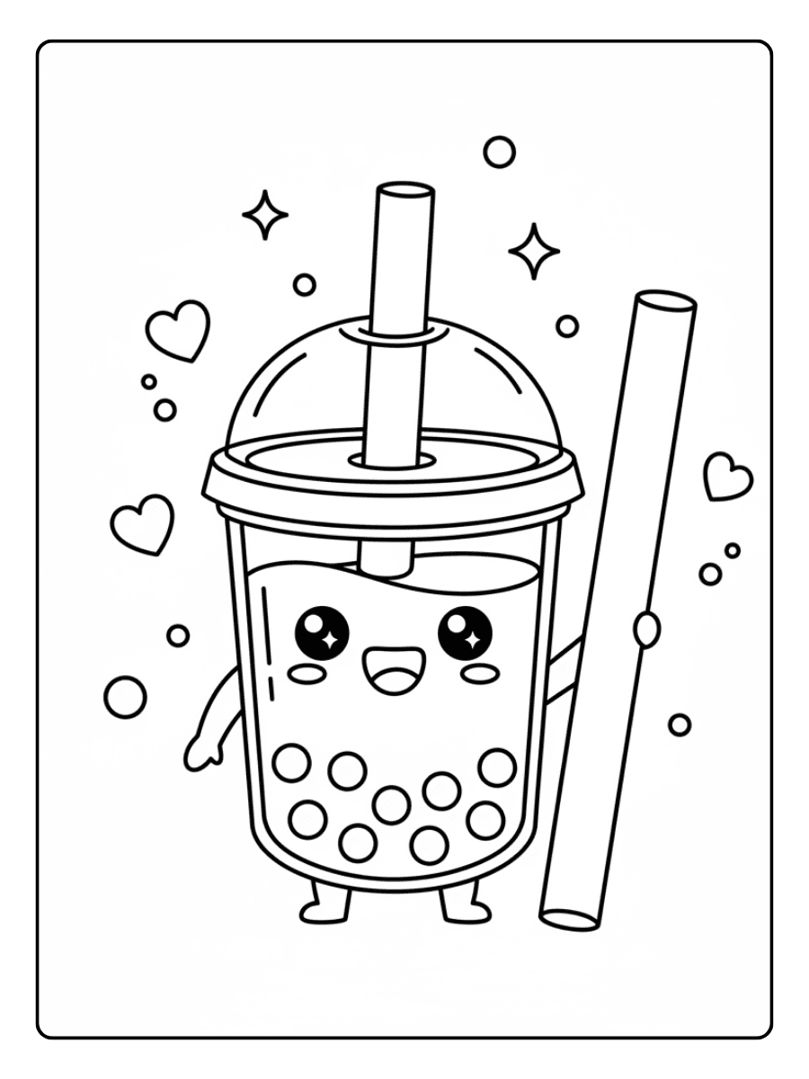 Cute Boba Coloring Pages – Boba Cup with Straw