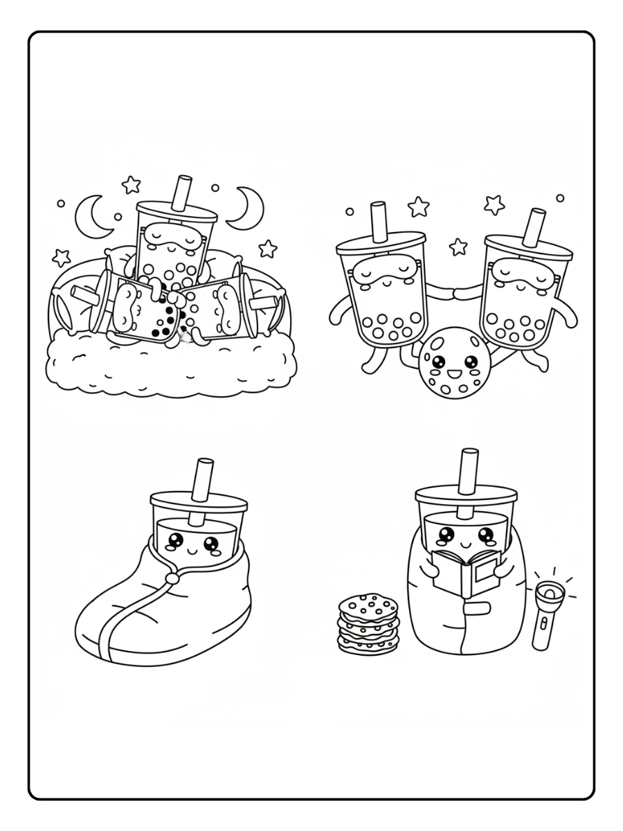 Cute Boba Coloring Pages – Boba Tea Slumber Party