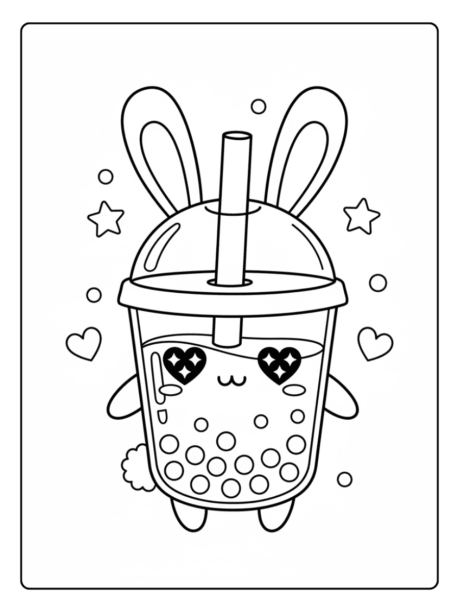 Cute Boba Coloring Pages – Bunny Boba Cup