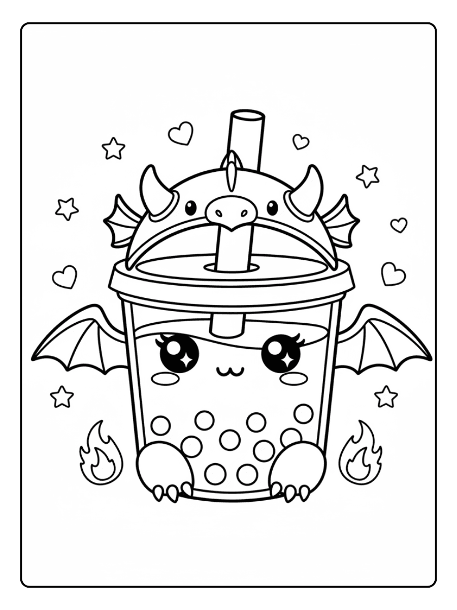 Cute Boba Coloring Pages – Dragon Boba Cup