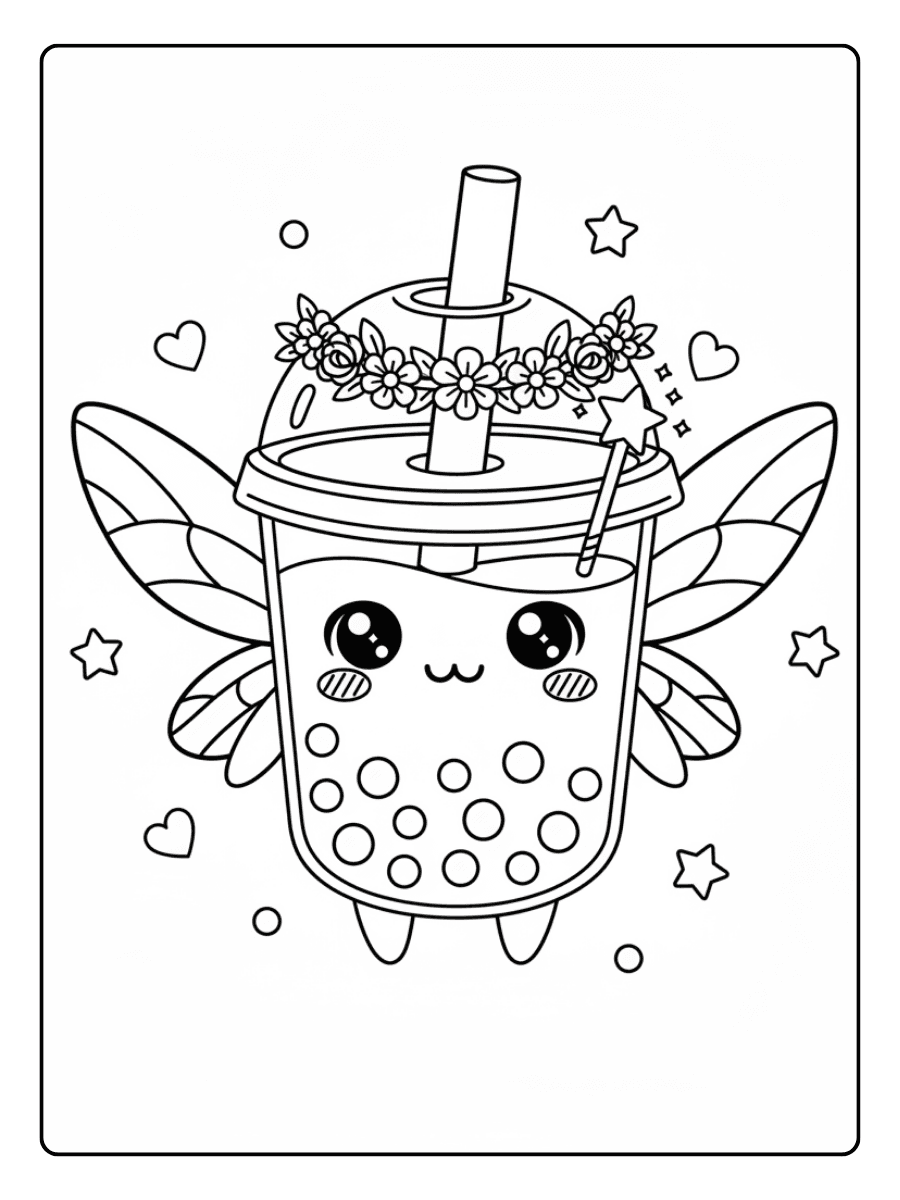 Cute Boba Coloring Pages – Fairy Boba Cup