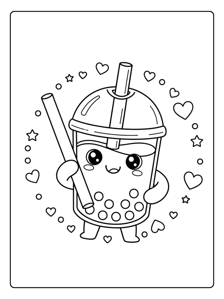 Cute Boba Coloring Pages – Happy Cup