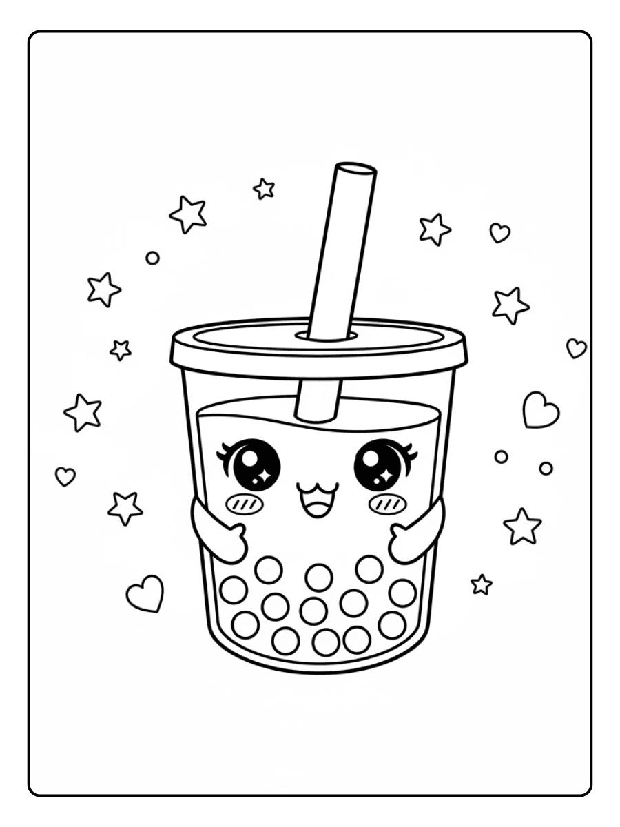 Cute Boba Coloring Pages – Kawaii Boba Cup