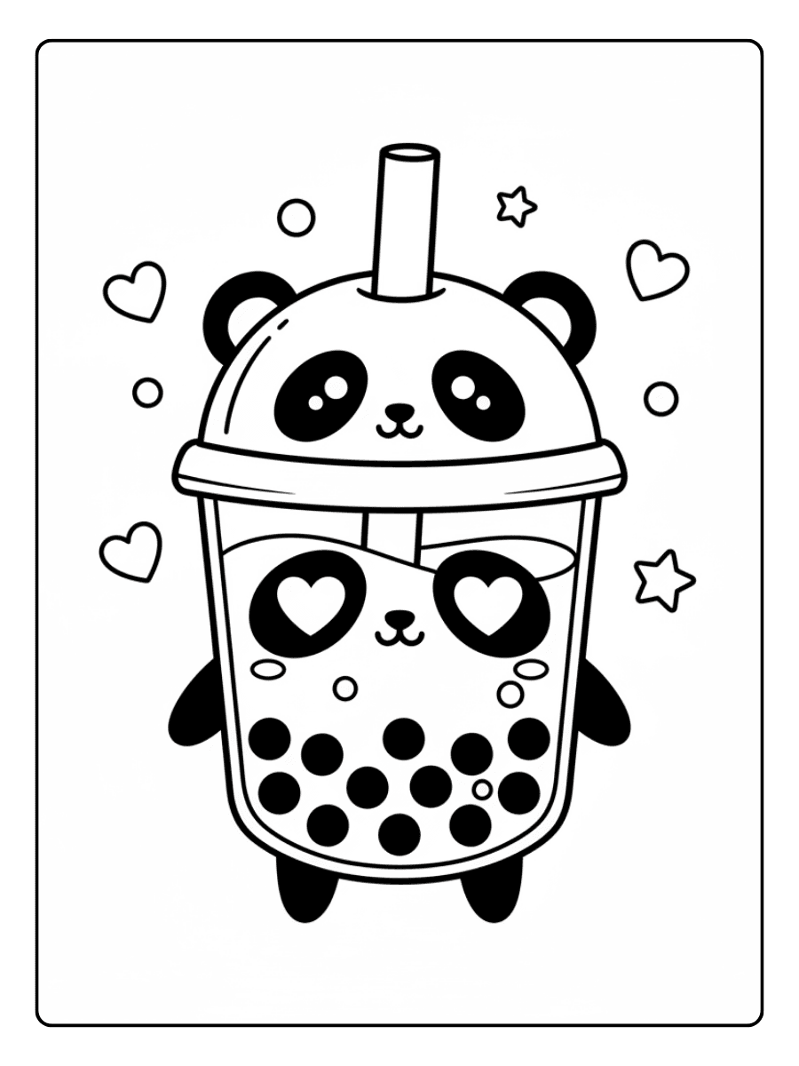 Cute Boba Coloring Pages – Panda Boba Cup