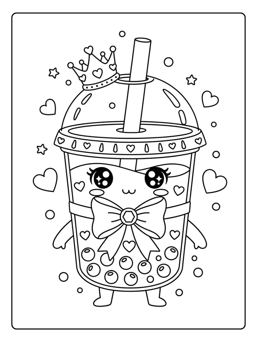 Cute Boba Coloring Pages – Princess Boba Cup