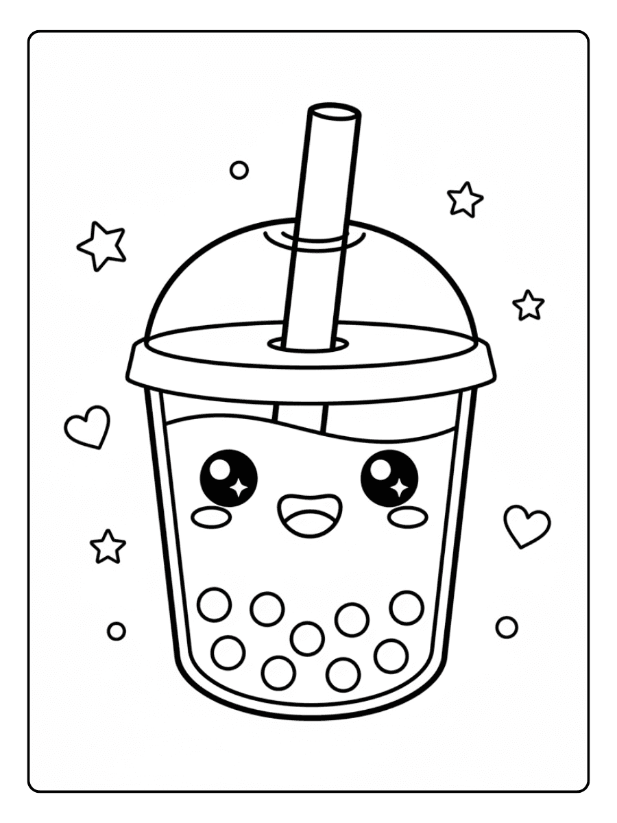 Cute Boba Coloring Pages – Smiling Bubble Tea