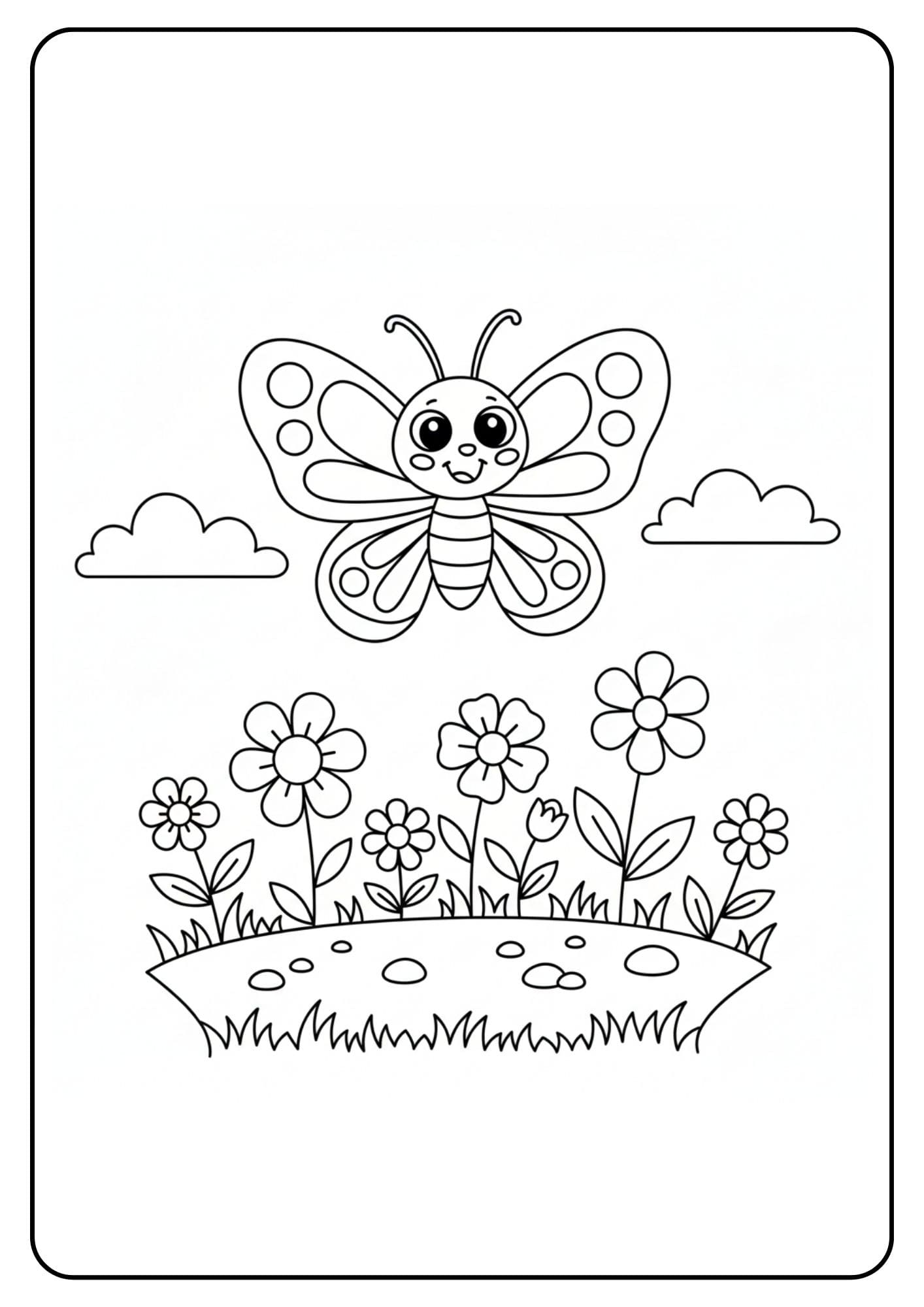 Cute Butterfly Coloring Page Smiling Garden