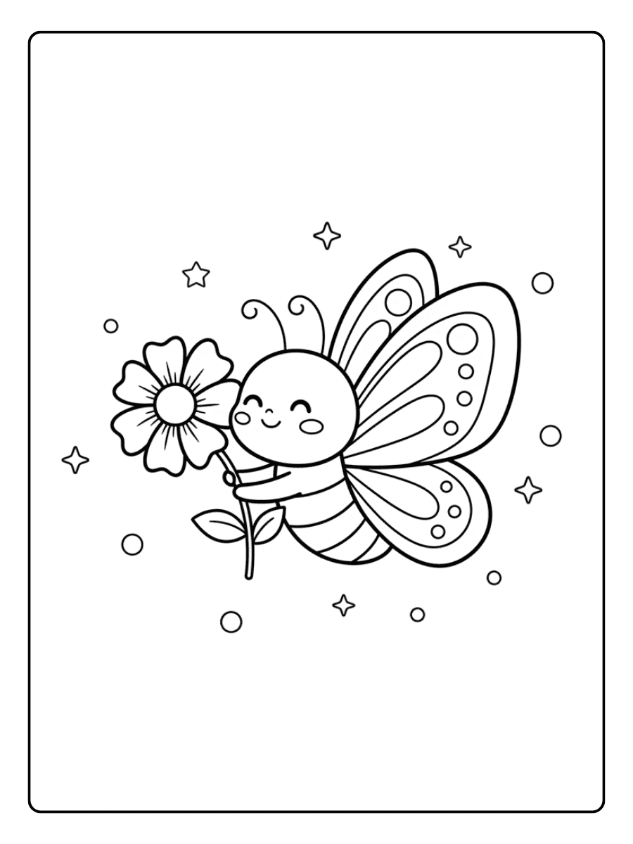 Cute Butterfly Coloring Pages – Butterfly Holding Flower