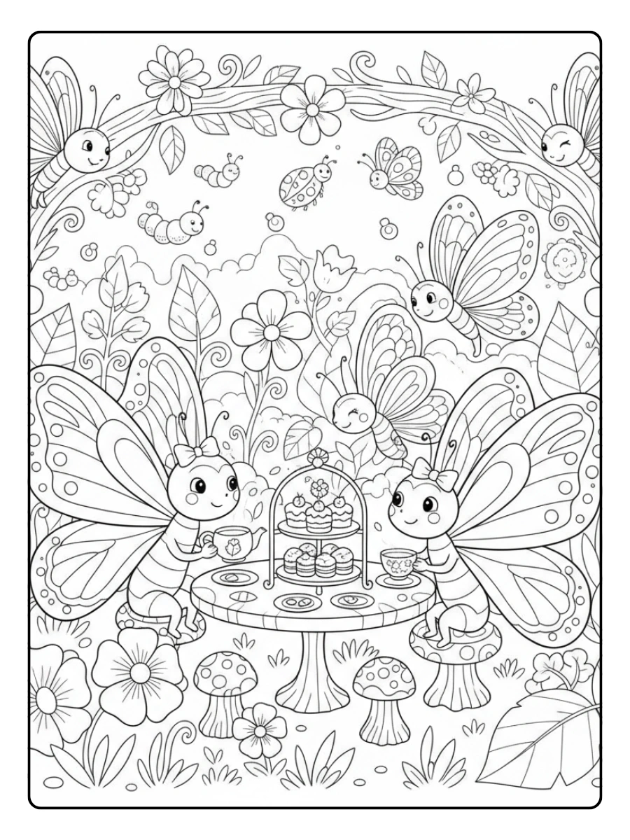 Cute Butterfly Coloring Pages – Butterfly Tea Party Garden